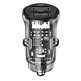 Автомобільний зарядний пристрій Usams US-CC162 C31 15W lyansparent Dual USB A+A Mini Car Charger ly