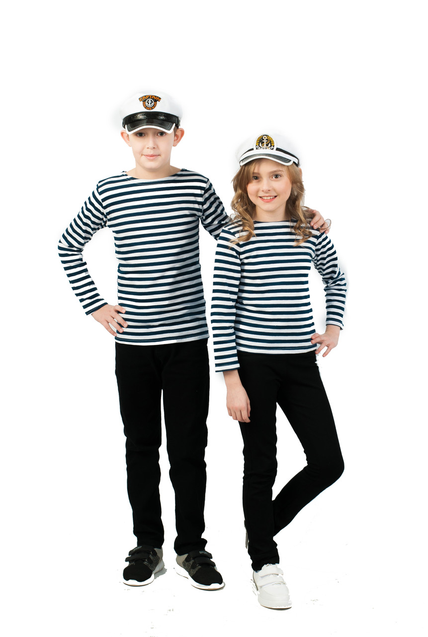 Тільняшка дитяча морська для хлопчика та дівчинки (унісекс) «Добрий Одесит®» р. 26 (зріст 92-98). Темно-синя смужка. Бавовна, фото 1