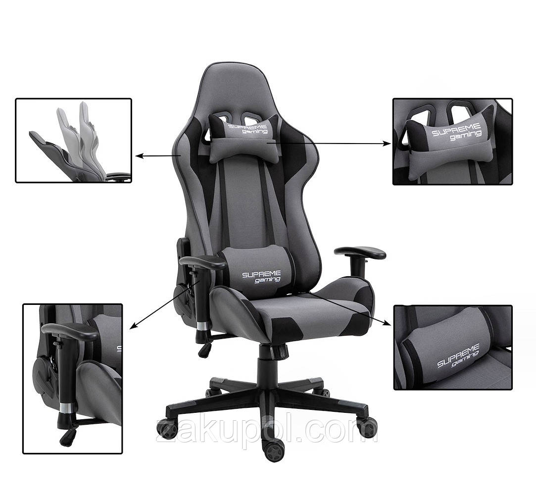 Компьютерное кресло из ткани PlayMaker Supreme Gaming 94561 Серо-черный - фото 10 - id-p1838196849