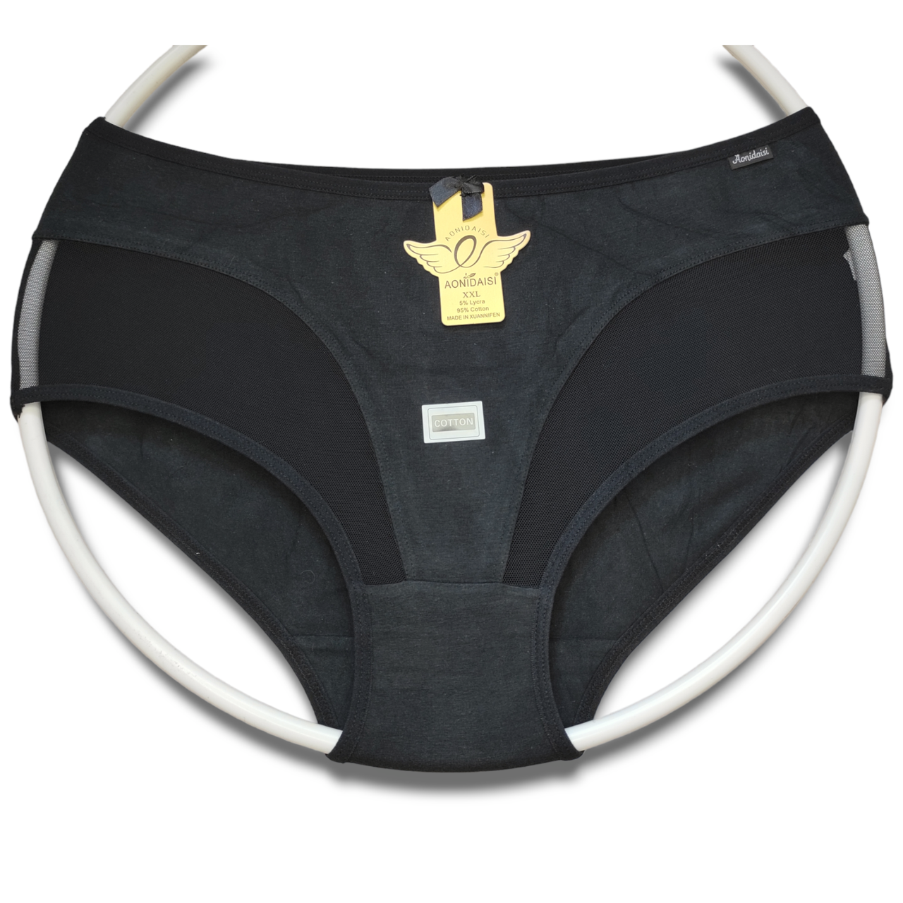 Труси жіночі чорні сліпи бавовняні з гарною вставкою спереду 46/48 XL Aonidaisi, фото 1