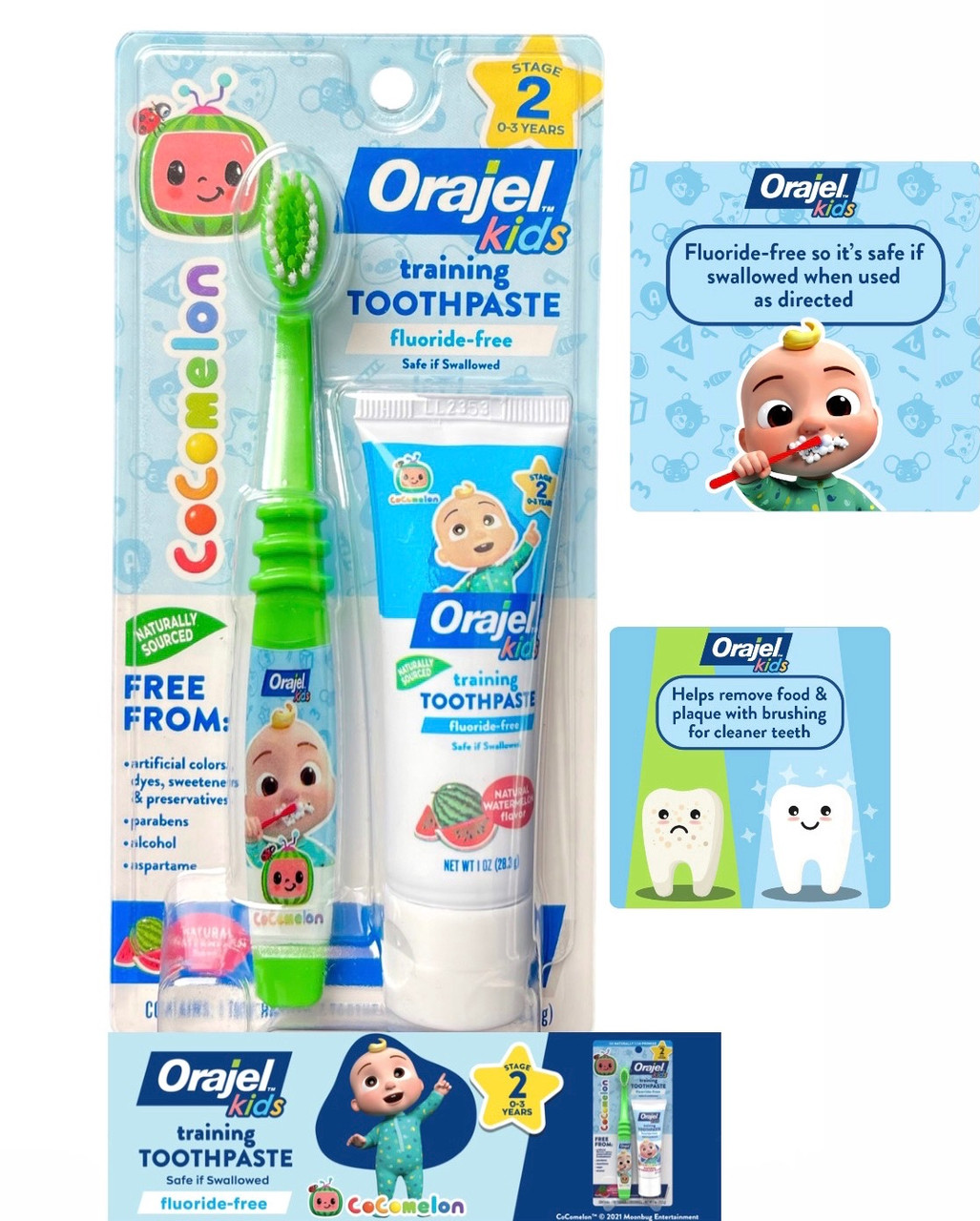 Тренувальна зубна паста Orajel Kids Training без фтору CoComelon+зубна щітка для малюків від 0 до 3 років USA
