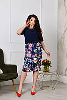 Ошатний жіночий спідничний костюм-двійка батал: блузка + спідниця (р.54-60). Арт-2677/5