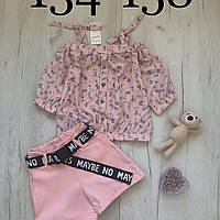 Літній костюм для дівчинки 128 — 146 шорти та топ Дитячий підлітковий костюм із шортами та блузою літо