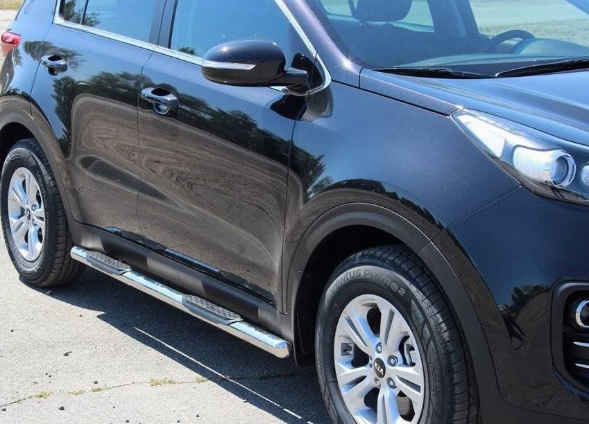Бічні пороги труби D60 на Kia SPORTAGE 2015+ Пороги труба з проходом для КІА Спортейдж