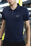 Однотонная спортивная летняя футболка Polo Nike темно - синего цвета, Стильная летняя повседневная футболка