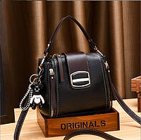 Женская сумочка с ручкой из экокожи черного цвета стильная сумка через плечо из кожзаменителя для девушки