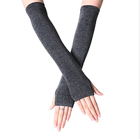 Мітенки рукавички без пальців довгі до ліктя темно-сірі