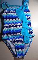 Детский купальник слитный для девочки синий с белым в полоску волнами Teres seleccion BH 616