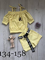 Літній костюм для дівчинки 134 — 158 шорти та топ Дитячий підлітковий костюм із шортами та блузою літо