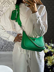 Жіноча сумка Прада зелена Prada Re-Edition Green натуральна шкіра