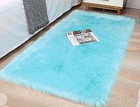 Пушистый коврик прямоугольный 60х150 см голубой