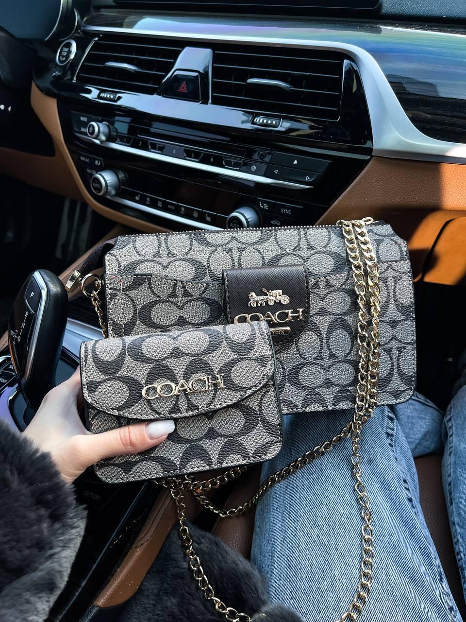 Жіноча сумка Коуч сіра Coach Gray штучна шкіра, фото 1