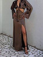 Шелковое женское платье макси с открытой талией и разрезом Smld8218