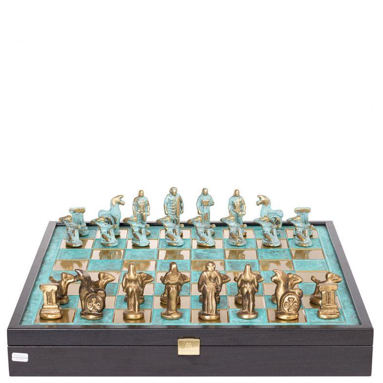 Шахи подарункові в дерев'яному футлярі бірюзові 34х34 см Manopoulos 670456