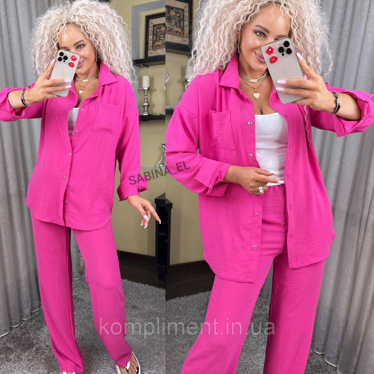 Яскравий молодіжний літній прогулянковий жіночий костюм, малиновий, фото 1