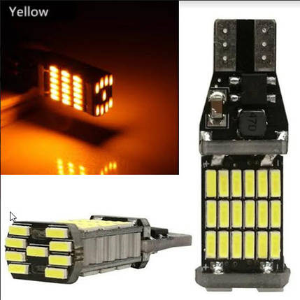Світлодіодна лампа LED T15 / W16W 4014 45 SMD CANBUS жовтий, фото 1