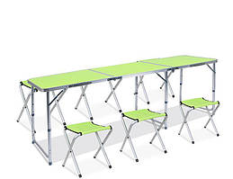 Розкладний туристичний стіл 180х60 см із 6 стільцями Зелений