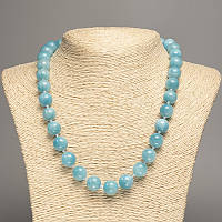 Намисто блакитний "Аквамарин" гладка кулька d-12мм+-, L-50см+- з каменю білий нефрит (сінт. фарб.) купити біжутерію оптом в