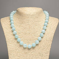 Намисто світло блакитний "Аквамарин" гладка кулька d-12мм+-, L-50см+- з каменю білий нефрит (сінт. фарб.) купити біжутерію оптом в