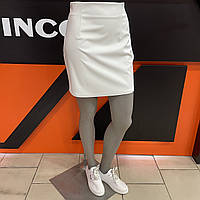 Белая короткая юбка эко-кожа прямая