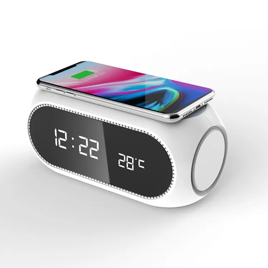 Бездротова зарядка з LED-годинником, будильником, термометром і USB Type C Hitech Wireless Charger 10W QI W228