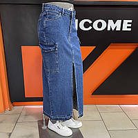 Женская джинсовая юбка карго длинная 40