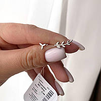 Срібні сережки пусети асиметричні Гілочка з листочками