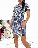 Жіноче літнє плаття в смужку із софту на кулісці (Батал), фото 5
