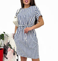 Жіноче літнє плаття в смужку із софту на кулісці (Батал), фото 2