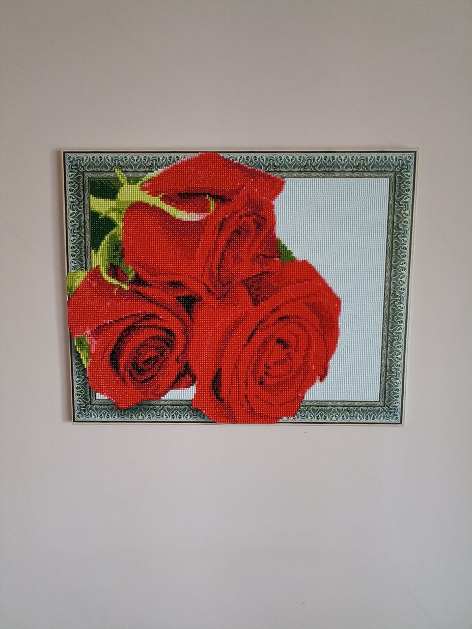 50X40см 5D Красные розы, алмазная живопись на подрамнике, полная выкладка круглыми стразами - фото 8 - id-p1796926276