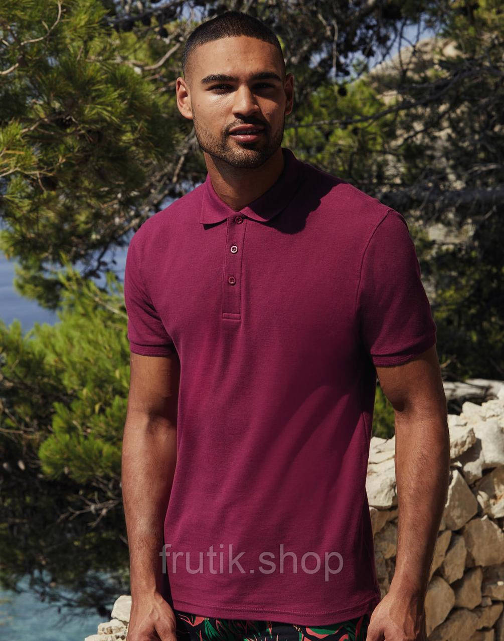 Чоловіча поло 100% бавовна футболка з комірцем Fruit of the Loom Premium polo Бордовый, S