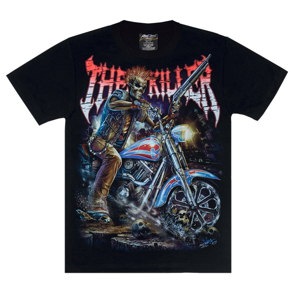 Футболка The Killer (скелет з дробовиком на мотоциклі) (Rock Chang, High Definition HD, glow in the dark), Розмір L, фото 1