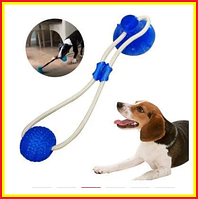 Игрушка для собак и кошек канат на присоске с мячом,интерактивная многофункционал игрушка для собак Синяя lkp