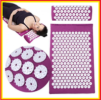 Аккупунктурный ортопедический массажный коврик с подушкой,акупунктурный массажный колючий коврик Фиолетовы lkp