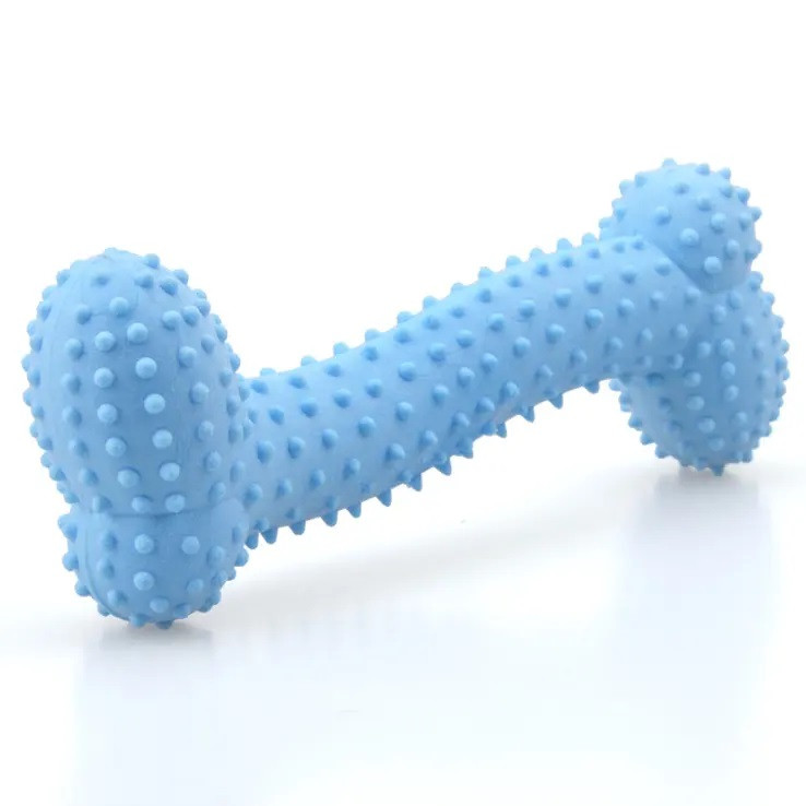 Жувальна іграшка кістка для собак, цуценят і котів дентальна Dog Walking TPR Chew Bone 11 см блакитна, фото 1