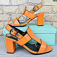 Босоножки женские на каблуке Rafaello, Оранжевые босоножки с открытым носком 38