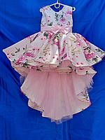 Дитяче ошатне плаття для дівчинки Шлейф квіти 6-7 років, рожевого кольору