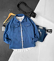 Мужской бомбер молодежный (синий) TN1 стильная легкая куртка на кнопках сезон осень-весна для парней тренд