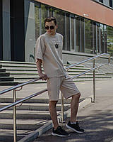 Мужской базовый комплект дельта футболка+шорты (бежевый) Lдельта качественная спортивная одежда для парня