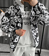 Ветровка мужская демисезонная с принтом (черная с белым) w62 современная модная короткая куртка с капюшоном