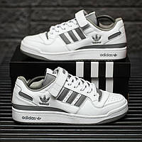 Мужские кроссовки Adidas Forum Low (белые с серым) осенне-весенние стильные кеды 2184 cross