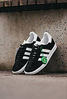 Мужские кроссовки Adidas Gazelle (чёрные с белым) стильные спортивные повседневные кеды MD0299 тренд