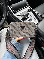 Женская сумка клатч Guess LOGO Grey (серая с черным) S38 стильная маленькая сумочка на текстильном ремне cross