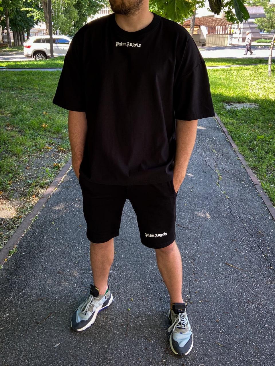 Чоловічий базовий комплект Summer palm (чорний) якісний повсякденний спортивний одяг оверсайз для хлопців top, фото 1