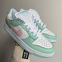 Женские кроссовки Nike SB Dunk Low Mint Pink Barely Green (зелёные/мятные с белым и розовым) яркие кеды 0532v