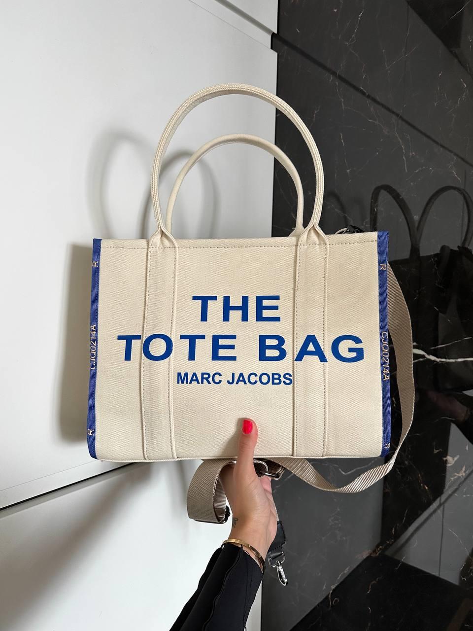 Жіноча сумка-шопер Marc Jacobs Tote Bag Textile (біла із синім) Gi8418 стильна з короткими ручками текстиль top, фото 1