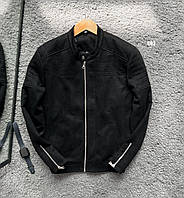 Мужская кожаная куртка бомбер молодежная (черная) C62 стильная легкая куртка на молнии для парня top