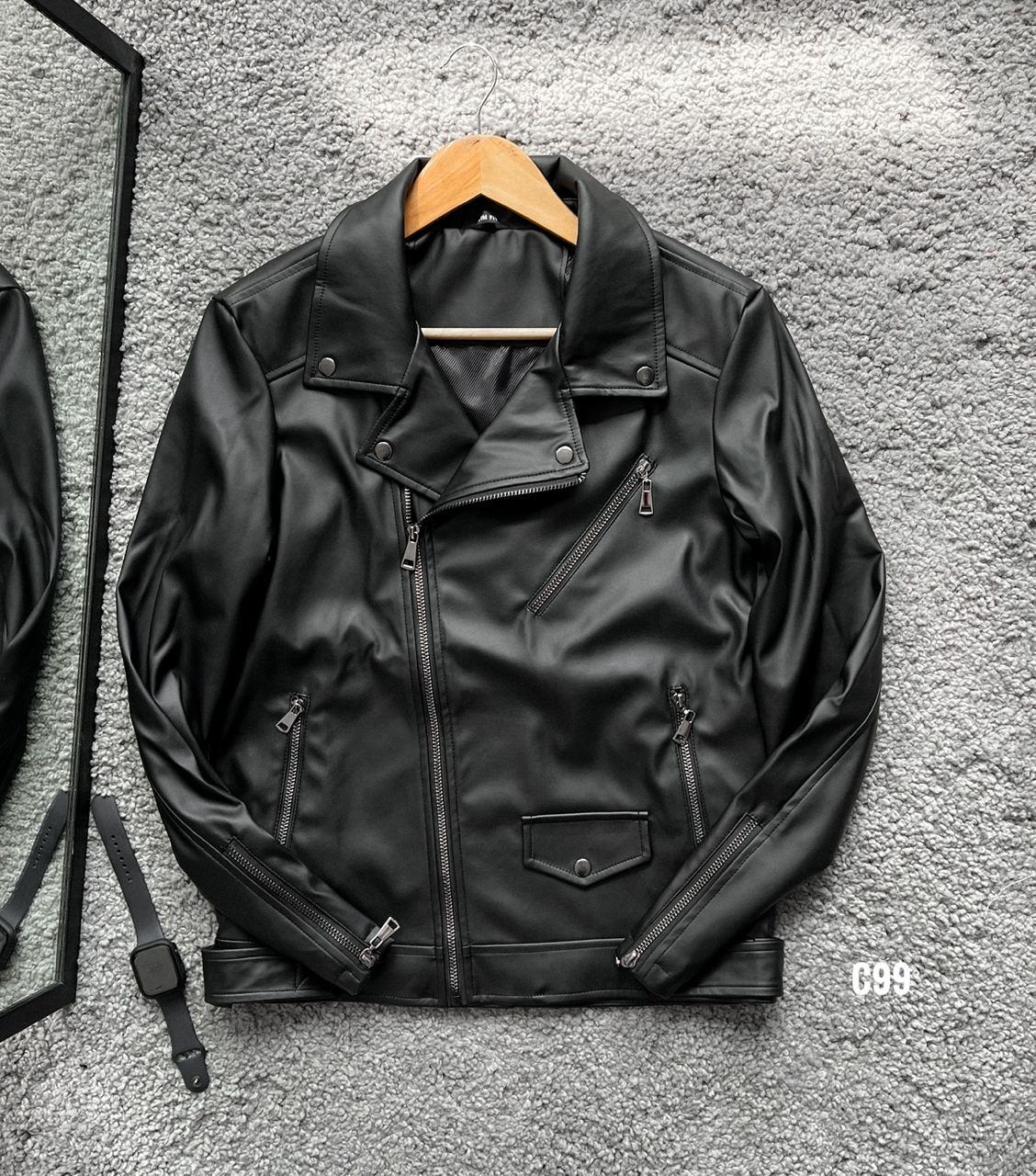 Чоловіча шкіряна куртка молодіжна (чорна) C99  стильна легка куртка на блискавці, сезон осінь-весна для хлопців top, фото 1