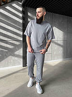 Мужской базовый костюм: футболка+штаны Grimelange (серый) #0905 повседневная спортивная одежда для парня