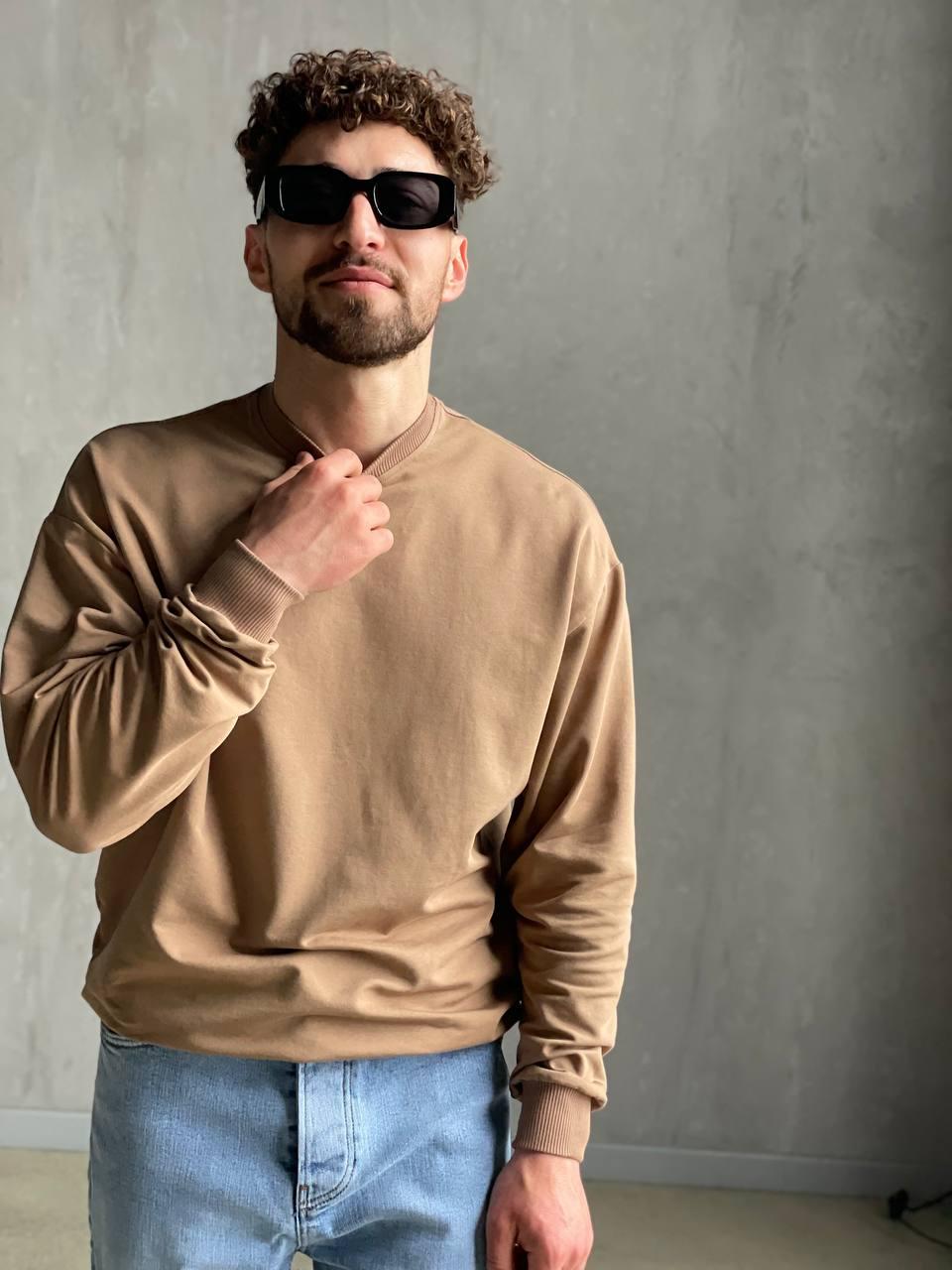 Чоловічий класичний світшот (бежевий) #2808/1 класний якісний трикотажний світшот для хлопця top, фото 1